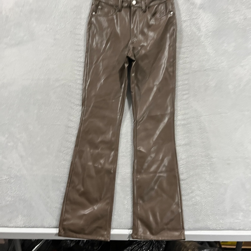 We Wore What Pants Womens 29 Bootcut High Rise Faux Leather Brown‎ Flare Grunge